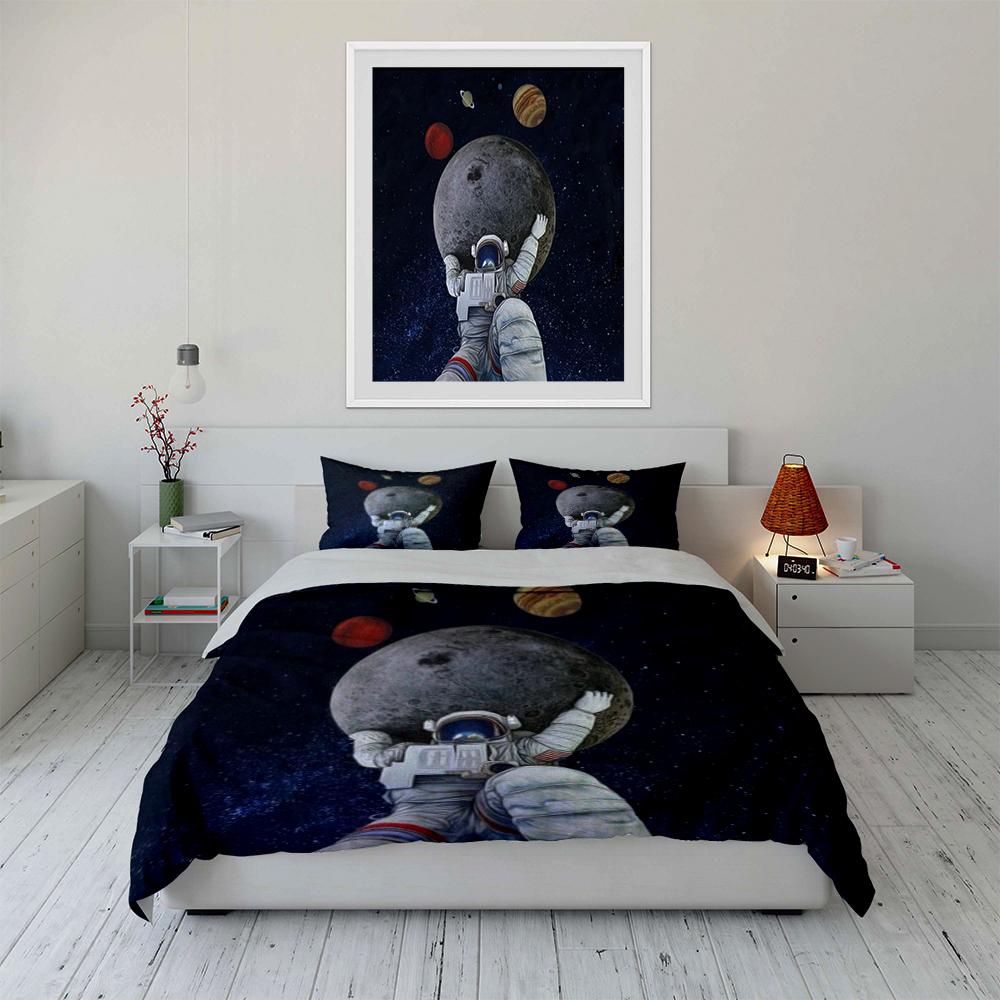 Astronaut and Planets Space Theme Bedding Bedding set (1 duvet cover, 2 pillowcases, duvet not included)