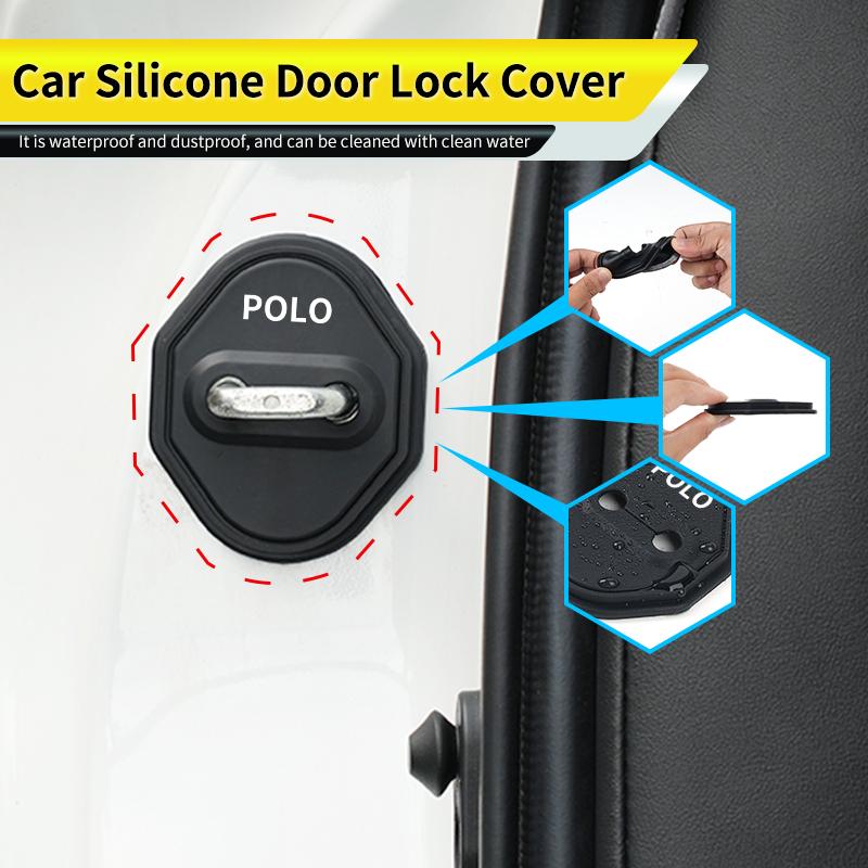 BAG1 4-Piece Set of Universal Wear-Resistant Silicone Car Door Lock Covers For VW Polo Tiguan T5 Passat Jetta Scirocco Sagitar Touran