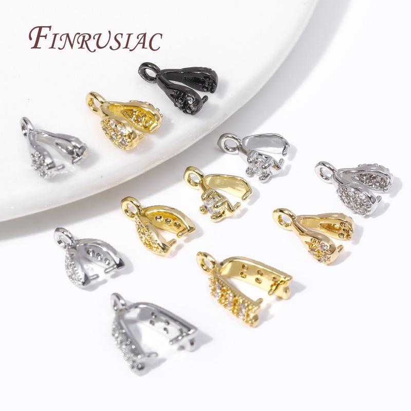 Multi Types 18K Gold Plated Inlaid Zircon Beila For Pendants,Pinch Clip Bails For Crystal Agate Jewelry Making,Pendant Connector