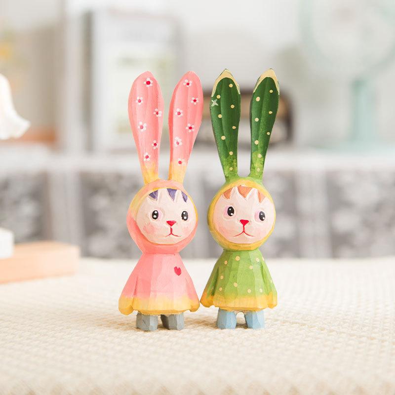Wooden Bunny Car Stand With Long Ears For Gift And Home Office Decoration In Bright Colors