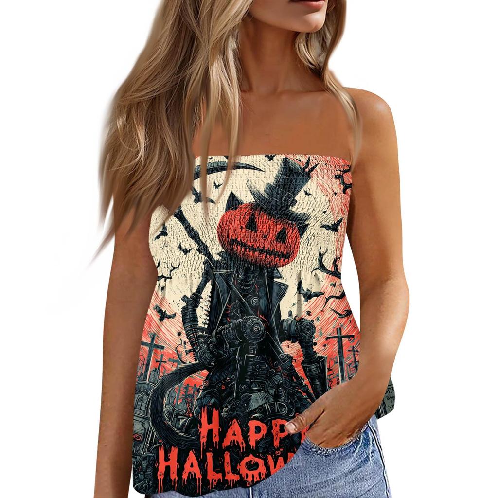 Sommer Schlauchtops für Damen, Niedliches Sexy Off-Shoulder Print Ärmelloses T-Shirt