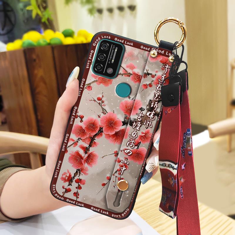 Anti-dust Ring Phone Case For UMIDIGI A9 Back Cover Soft case Durable For Mom Lanyard Chinese style Protective Wristband