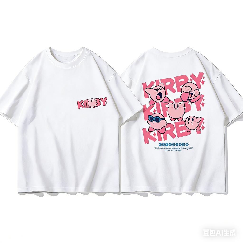 Adult and Children Kirby Cartoon Expression Funny Print Pure Cotton Personalized ParentChild and Best Friend Short Sleeve