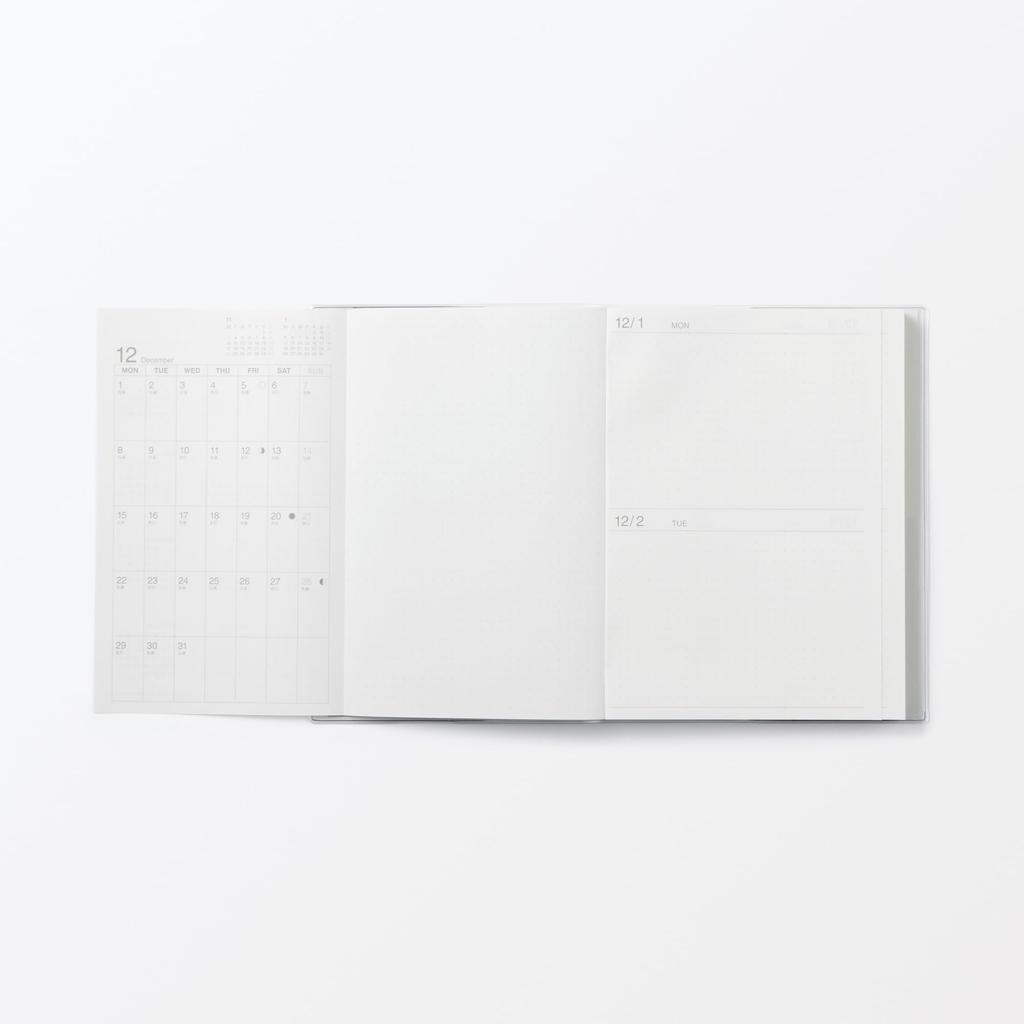MUJI Počínaje prosincem pondělí 84854354 Plánovač na první pohled, Měsíční/Denní, 2025, Začátek, A5, Bílý,