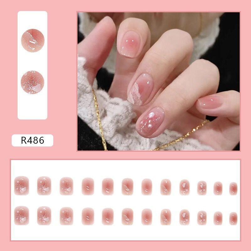 

Spring and Summer Fake Nail Patch Wear Armor Nail Stickers Finished Product Removable Reuse White Ins Style Classy Blush Sequin