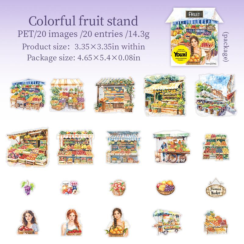 20Sheets/bag Small Bazaar Series Street Scenery Stickers Landscape Hand Account Collage Material DIY Photo Frame Card Decorative