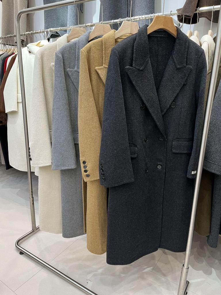 Autumn and winter belt double-sided fleece wool coat women's commuting Hepburn woolen thickened long barred collar jacket