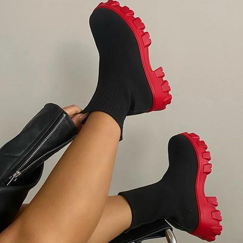 2024 Hot Autumn New Breathable Candy Color Thick Soled Female Ankle Boots Big Size 35-43 Women Shoes