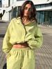 Neues lässiges Sportset für Damen, lockerer Cardigan mit Stehkragen und kurzem Reißverschluss + Hose mit weitem Bein