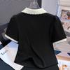 Damen Polo-Kragen Kurzarm T-Shirt Sommer Falsches Zweiteiler Oberteil Bluse