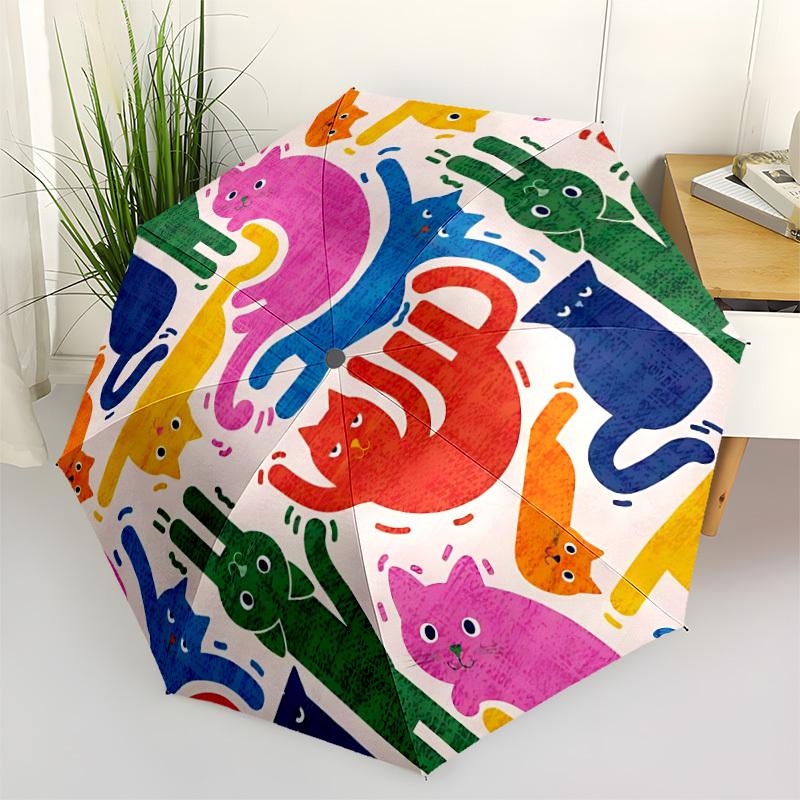 

1pc Cat Puzzle Automatic Folding Umbrella - Portable Collapsible Design, 8-Rib Iron Frame, Durable Fabric yy251125199