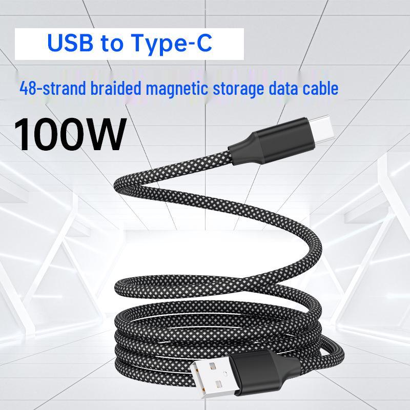 Dual-Color Braided Magnetic Cable for Apple & Huawei Type-C, 100W Charging, Aluminum Alloy