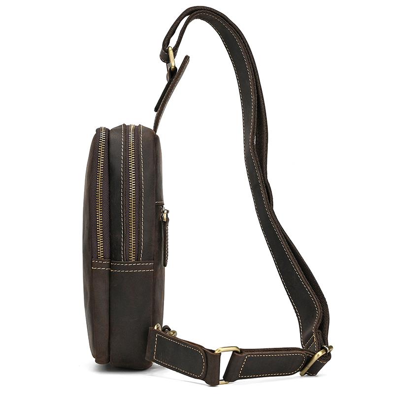 Simple Style Leather Chest Bag Crazy Horse Leather Retro Chest Pack Sling Bag Crossbody Chest Packs Thick Cowhide Men's Bags