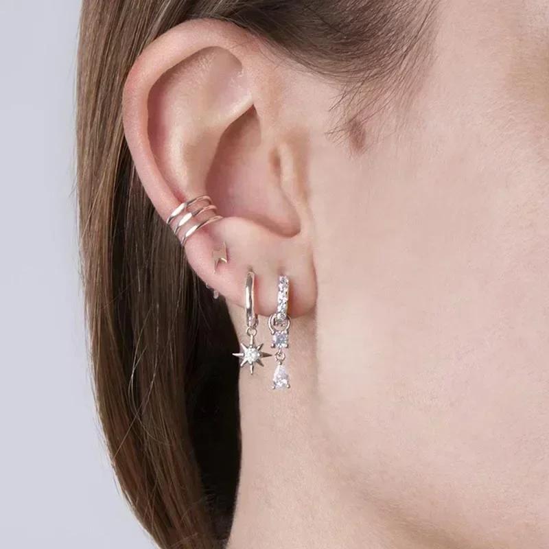 925 Sterling Silver Ear Needle Fashion Hoop Earrings White Crystal Luxury Women's Silver Earrings Wedding Women's Jewelry Gift