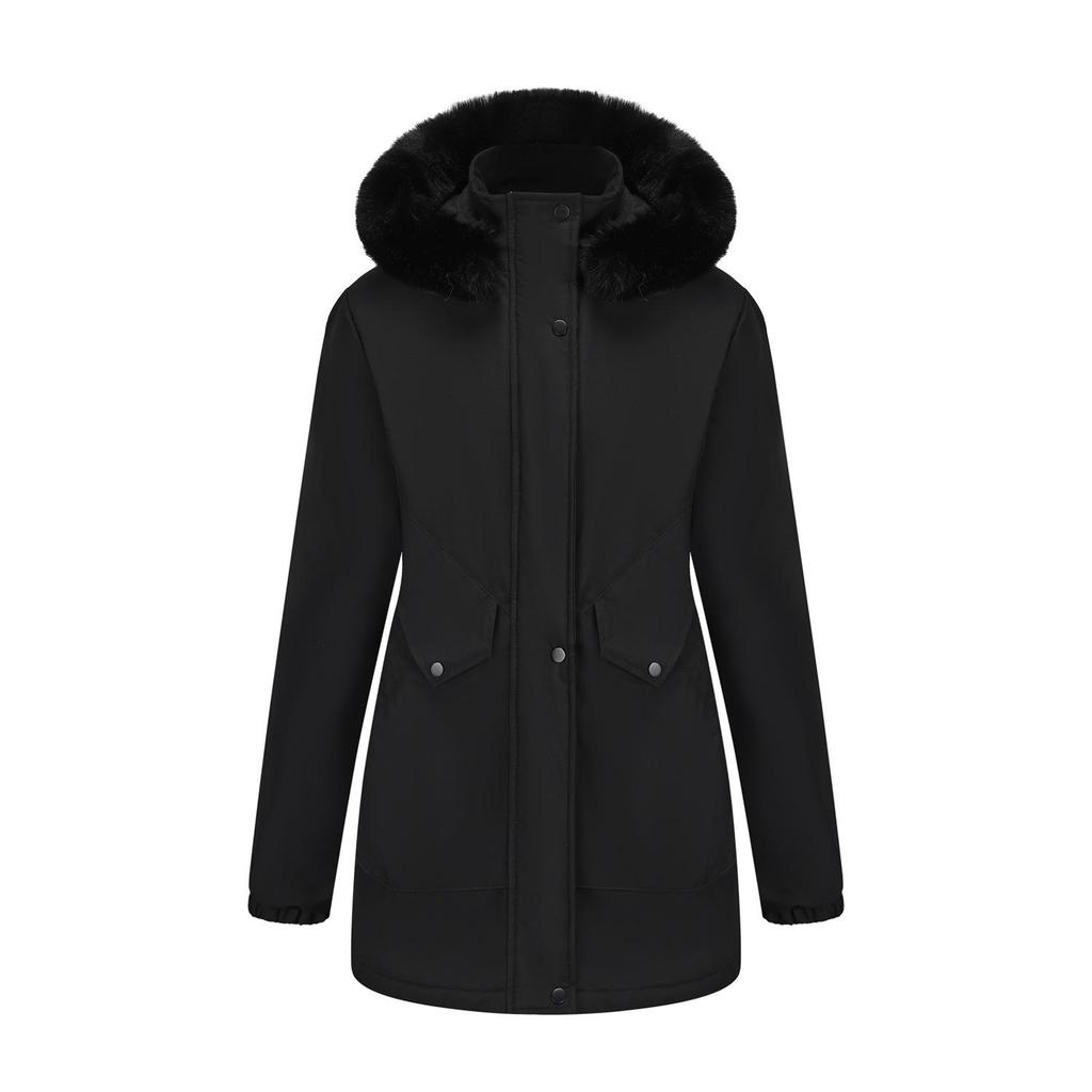 Parka lungă de iarnă pentru femei, în stil european și american, cu căptușeală din lână polară și guler mare de blană