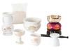 Buddhist Altar Set (6 Pieces): White Porcelain with Gold Lotus Design - Incense Burner + Candle Holder + Flower Vase + Tea Set + Buddhist Altar Bowl +