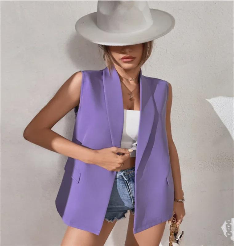 Vestă de costum de lungime medie fără mâneci pentru femei 2022 - Stil european și american