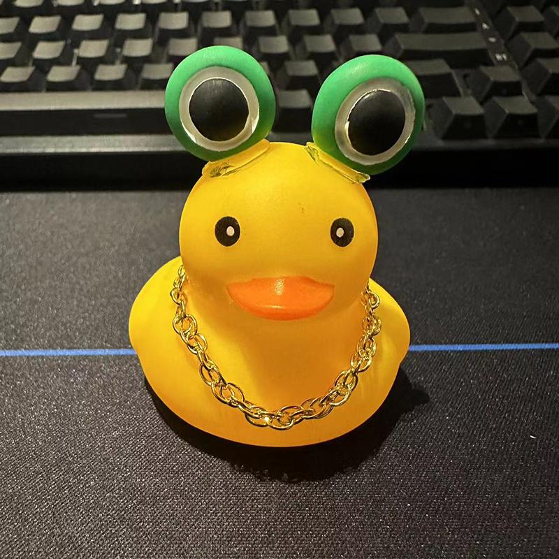 Car Duck Car Rubber Dashboard Decorations Ornament Yellow Duck With Mini Swim Ring Sun Cowboy Hat Necklace For Rubber Duck