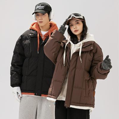 2025 Winter New Ins Cotton-padded Clothes for Men, Thickened Bag Clothes, Fake Two-piece Cotton Clothes, Loose Stand-up Collar Jacket for Men