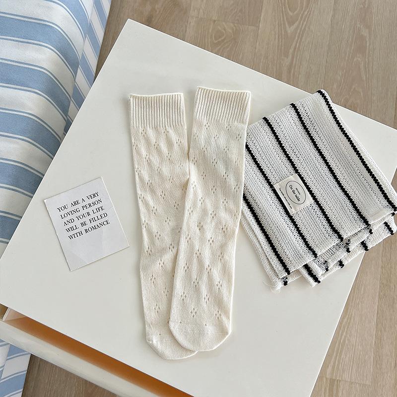 

Женские летние тонкие сетчатые дышащие однотонные носки из хлопка с ворсом 1 pair молочный белый