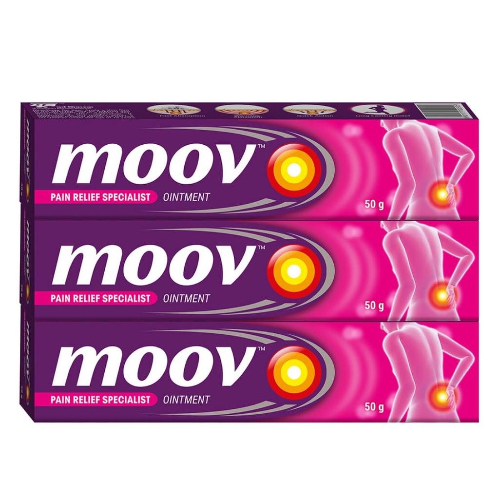 Moov Fast Pain Relief Cream - 50g (Pack of 3) | Suitable for Back Pain, Muscle Pain, Joint Pain, Knee Pain | 100% Ayurvedic Formula | Suitable for