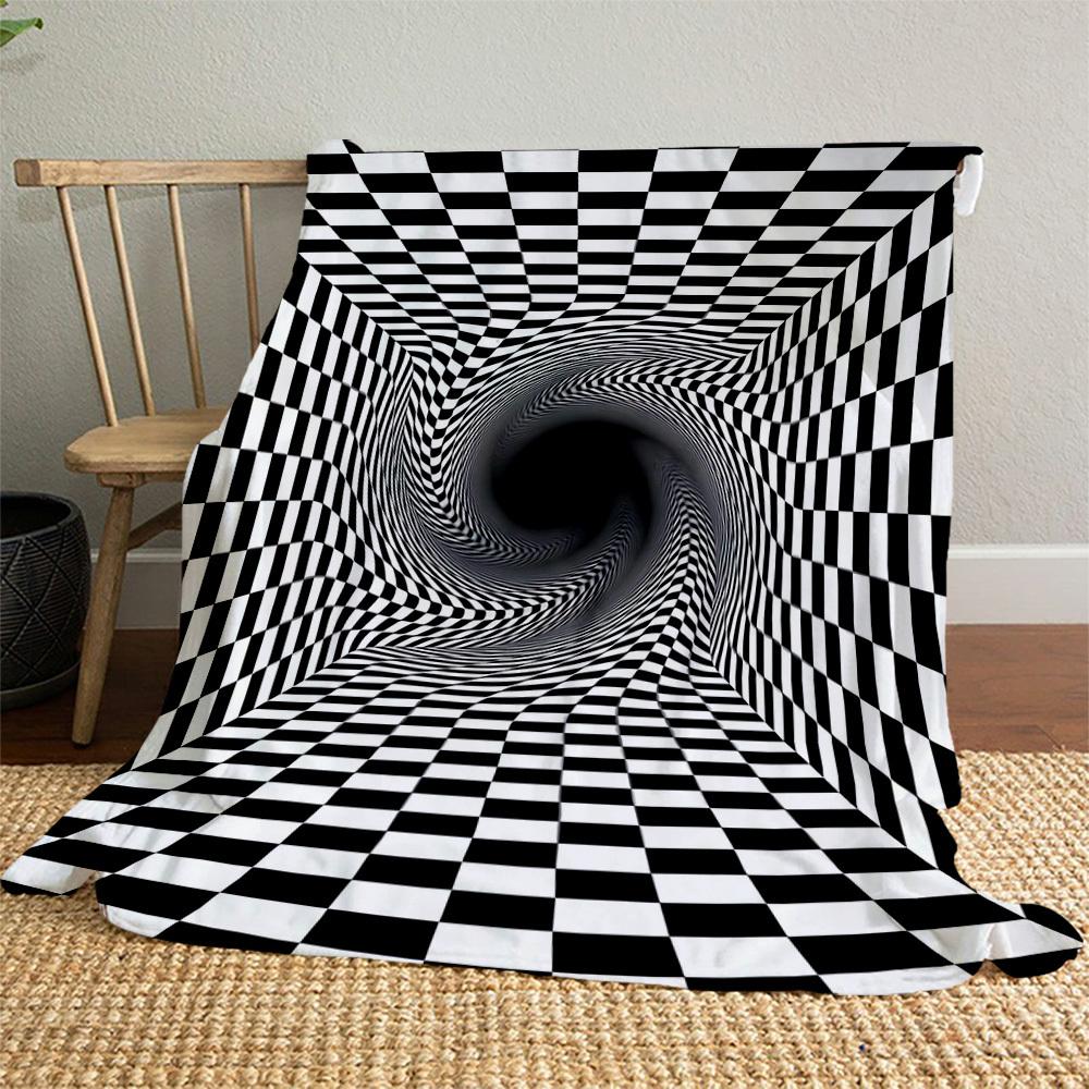 1PC Checkerboard TunnelOutdoor Flannel Blanket - Soft Plush Decor for Picnics, Camping, Bedroom, Playroom, Office, or Lunch Break 1308A