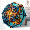 Stained Glass Compass Rose Window Panel, Celestial Design for Home Decor Umbrella, Cute Umbrella with Cute Design, Portable 3-Fold Compact Umbrella fo