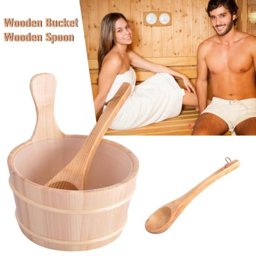 1pc Sauna Bucket Kit - Durable Wooden Bucket, Traditional Sauna Bucket Set | Cedar Sauna Bucket and Ladle with Handles, Wooden Sauna Accessory Kit for