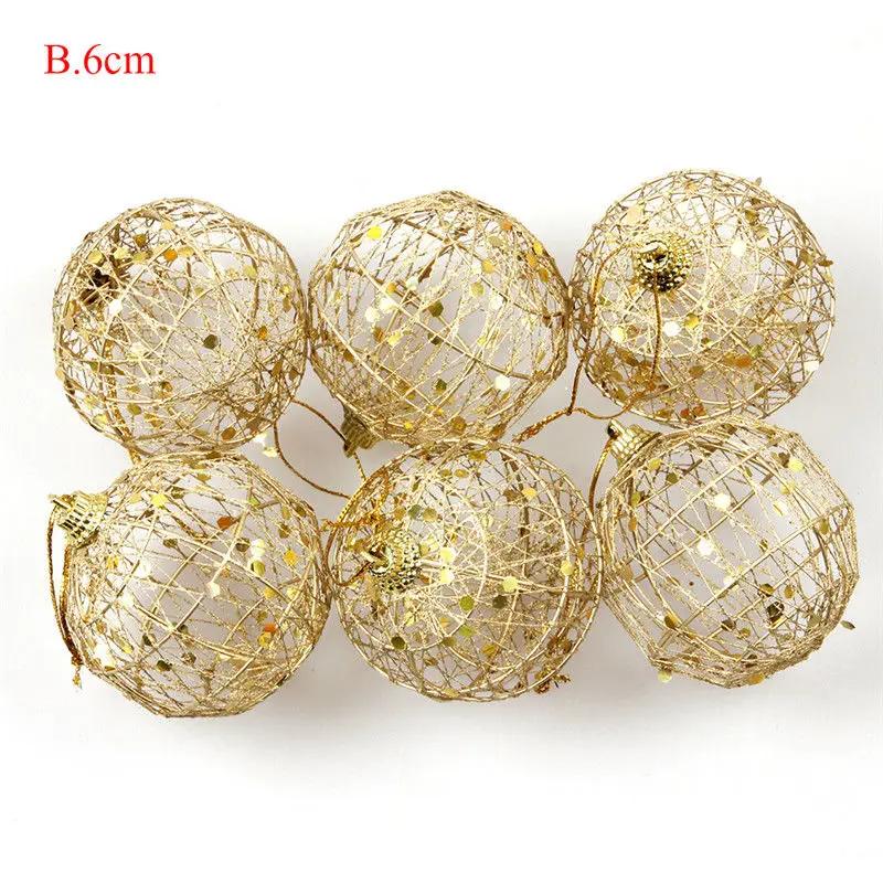 6PCS Round Shape Gold Bling Christmas Tree Pendant Ball for Christmas Birthday Party Wedding Party Ornament Home Decorations