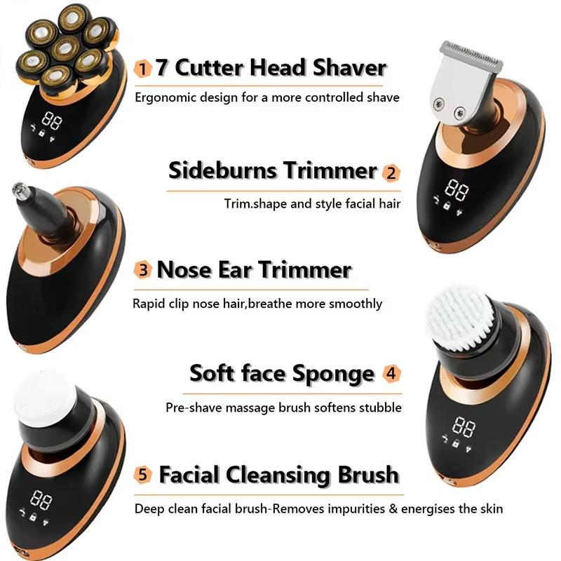 Electric Shaver 7Head Floating Cutter Shaving Machine USB Rechargeable Portable Beard Trimmer for Men Beard Grooming Travel