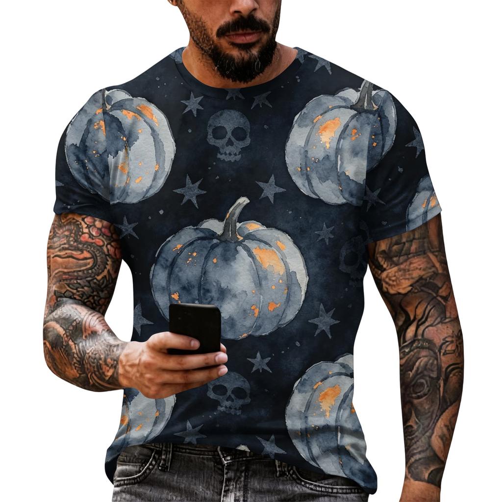 Men's Halloween Print Short Sleeve T Shirt Loose Fit Casual Summer Daily Top Comfortable Lightweight Fabric Breathable Design