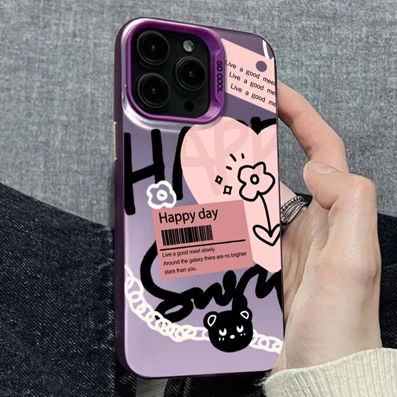Black Lettering Doodle Heart Pattern Phone Case For iPhone 17 Pro Max 16 15 Pro 14 13 Mini 12 11 XR XS 17Air 16 Plus Back Cover