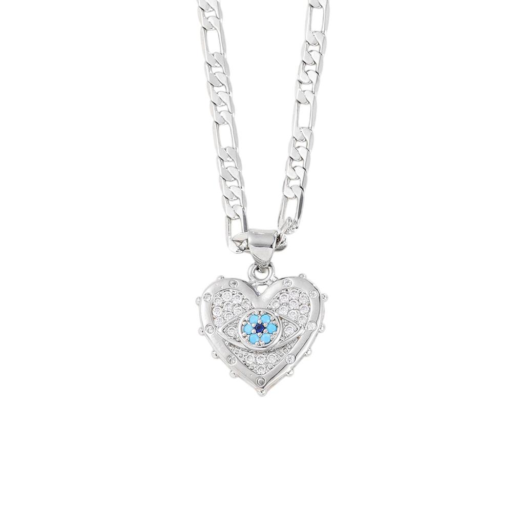 Evil Eye Pendant Necklace & Heart Earrings Jewelry Set - Gold-Plated Copper