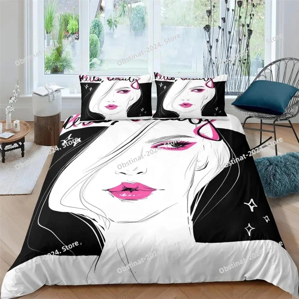 Makeup Lipstick Luxury Bedding Set Cosmetic Pink Duvet Cover Girls Women Polyester Bedding Set Ho