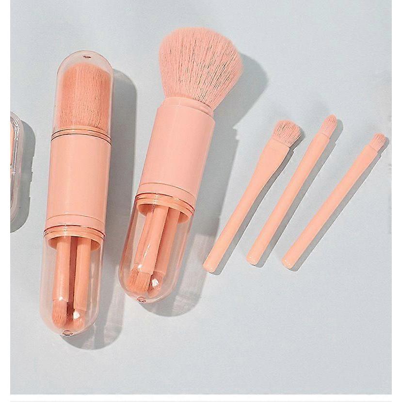 4 in 1 Makeup Brush Set, Portable Foundation Brush Powder Brush Eyeshadow Brush Set, Mini Retractable Brush Set with Lid, Premium Face Makeup Brush Se
