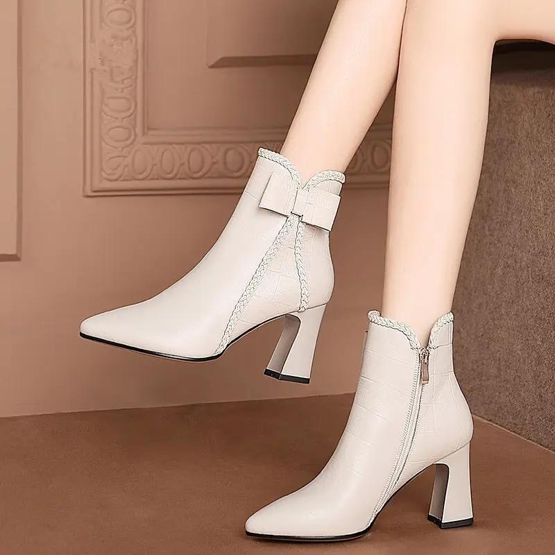 Fashion Ankle Boots for Women Chunky Heel Plaid Woman Short Shoes Plain Non Slip Trend 2025 Footwear Hot Pu Chic and Elegant Y2k Booties