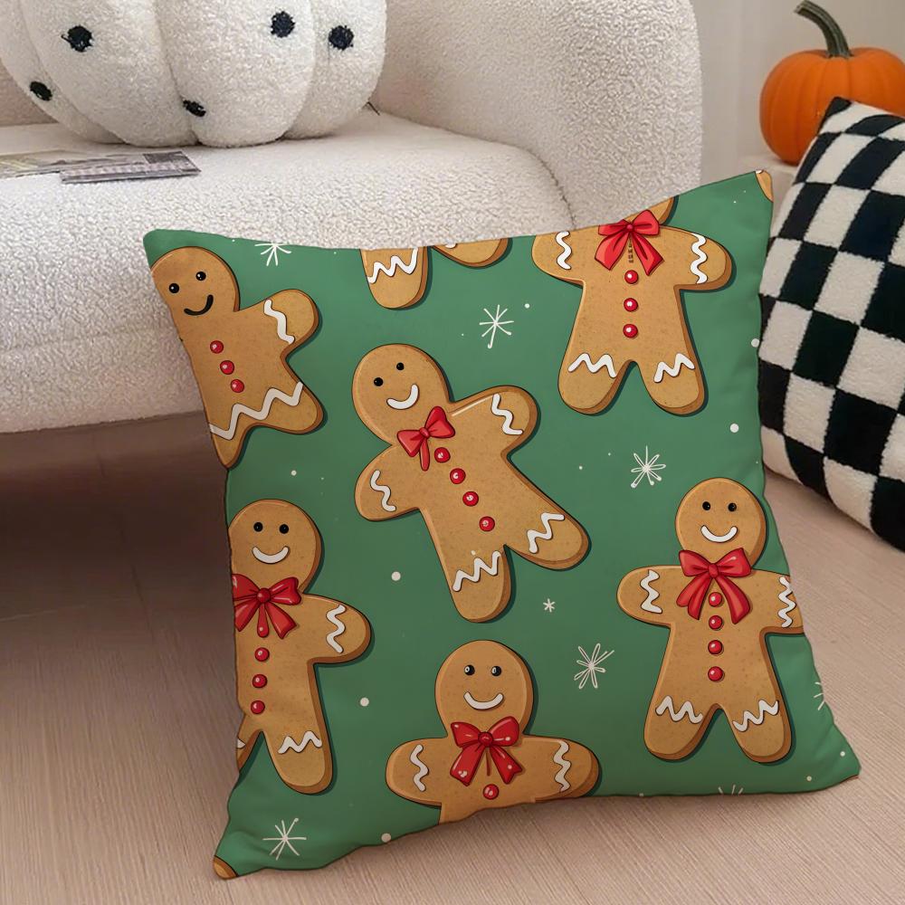 cute Gingerbread print Cushion Cover Throw Pillow Cover Hidden Button Durable Polyester Chair Cushion
