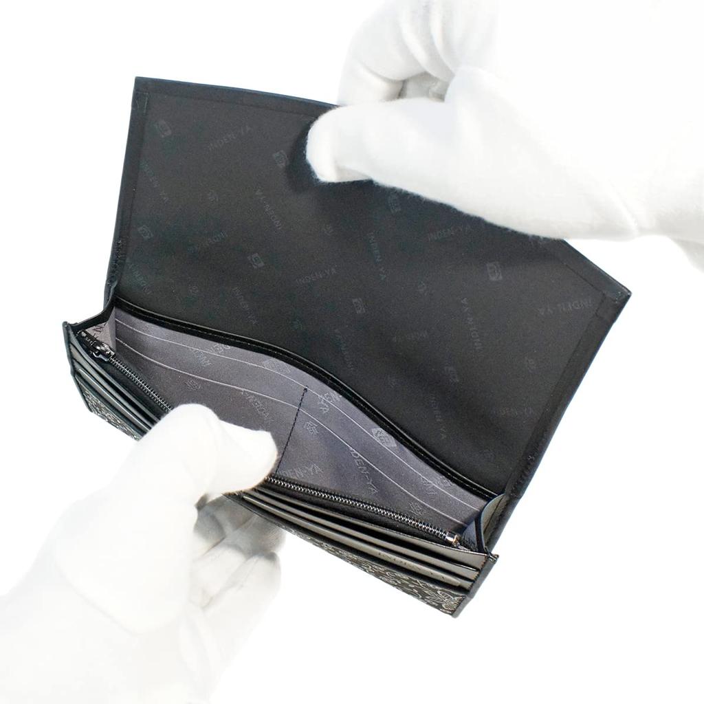 Inden Long Black with Black Clematis [Inden-ya] Wallet, Thin, Deerskin, Lacquer, Pattern, 2311-01-169