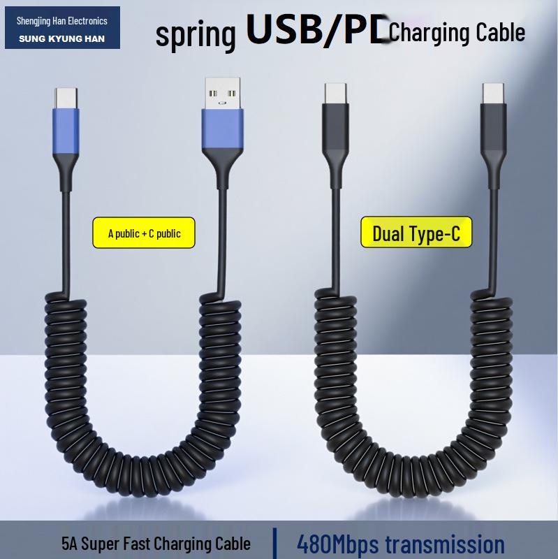 Spring-Stretch Type-C Fast Charging Cable for Phones & Tablets