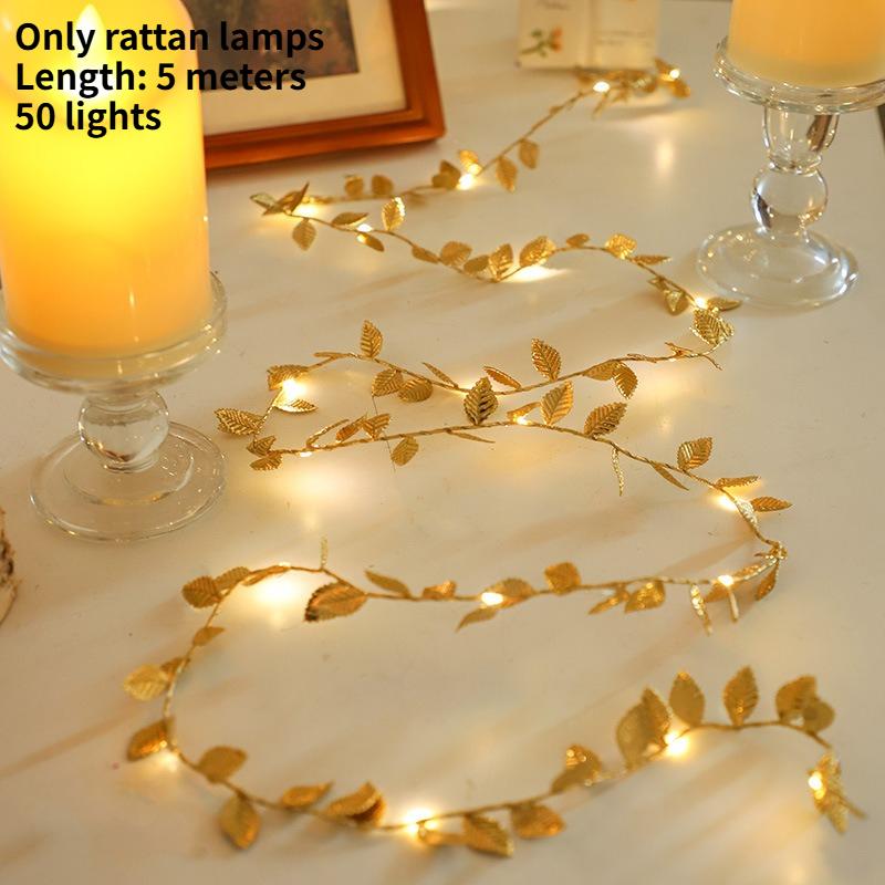 1 Itme Light String LED Rattan Lamp Gold Foil Copper Wire Light Restaurant Desktop Decor Simulated Ivy Green Leaf Vine Light