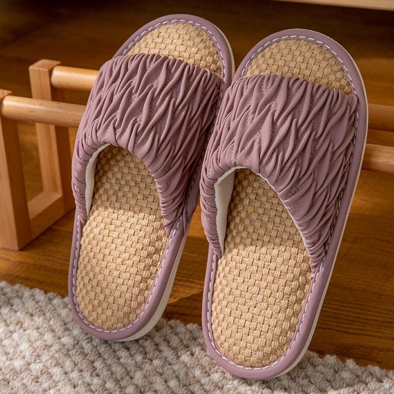 

Fashion Linen Platform Slippers Women Home Soft Designer Shoes Ladies Flats New Fashion House Elegant Casual Footwear Indoor Breathable 44-45