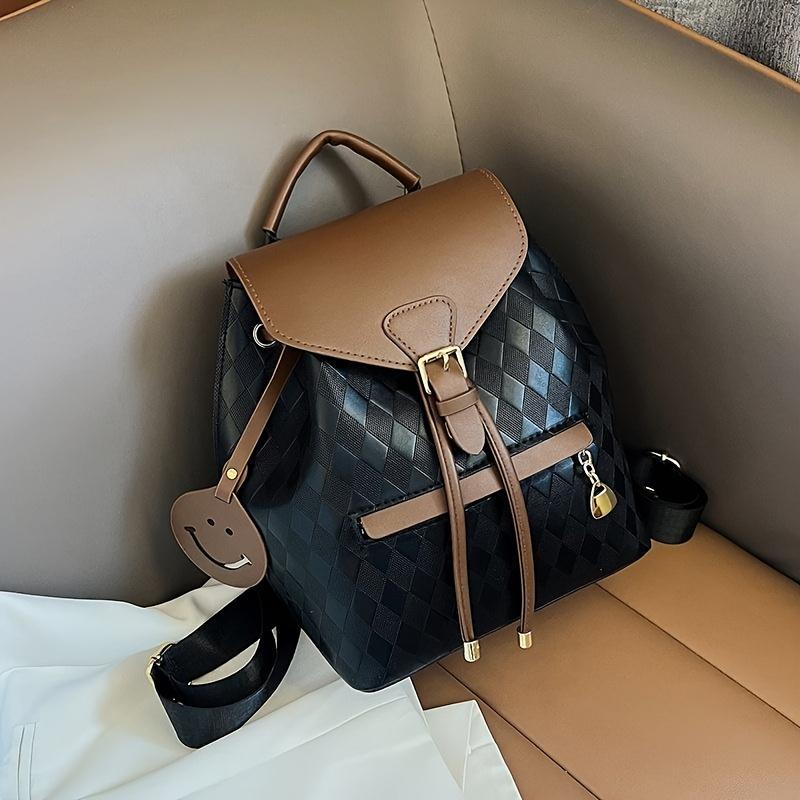 Stylish PU Backpack for Women Coffee Brown & Black Color Block Design Adjustable Shoulder Straps Perfect for Work and Everyday Use Travel Backpack