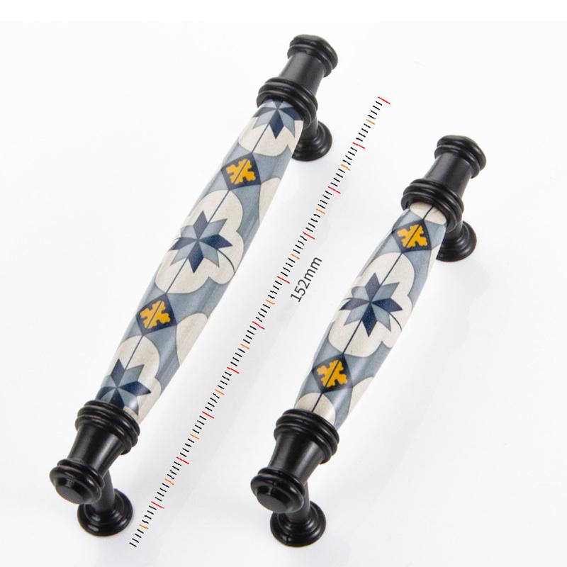 Nordic Style Blue Flower Ceramic Cabinet Pulls Non-slip Furniture Handles Knobs for Drawer Wardrobe Home Decor