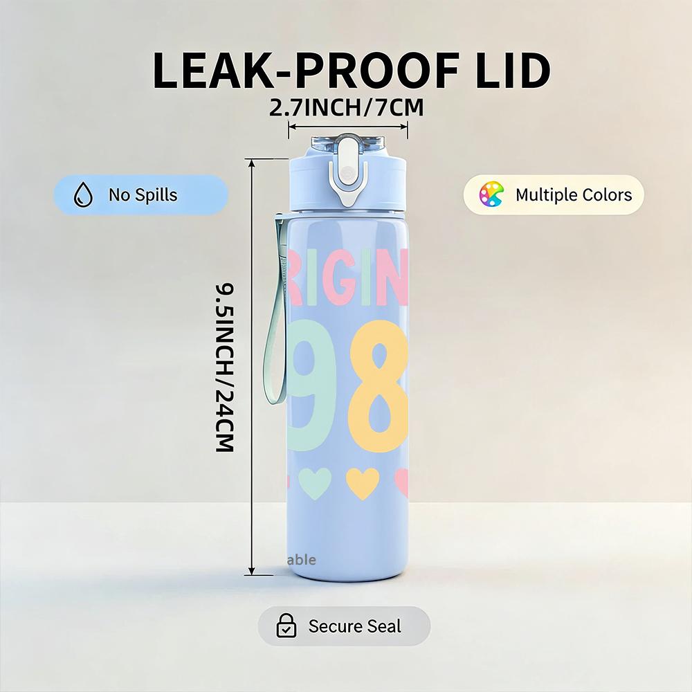 1PC Original 1986 Pastel Text 750ml Color Plastic Sports Water Bottle Leakproof Flip Straw Lid Suitable for Sports Office Home Use