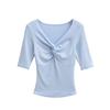 Kink V-neck Medium-sleeved T-shirt Women's Summer New American Spice Girl Style Solid Color Slim-fitting Slim Bottom Top