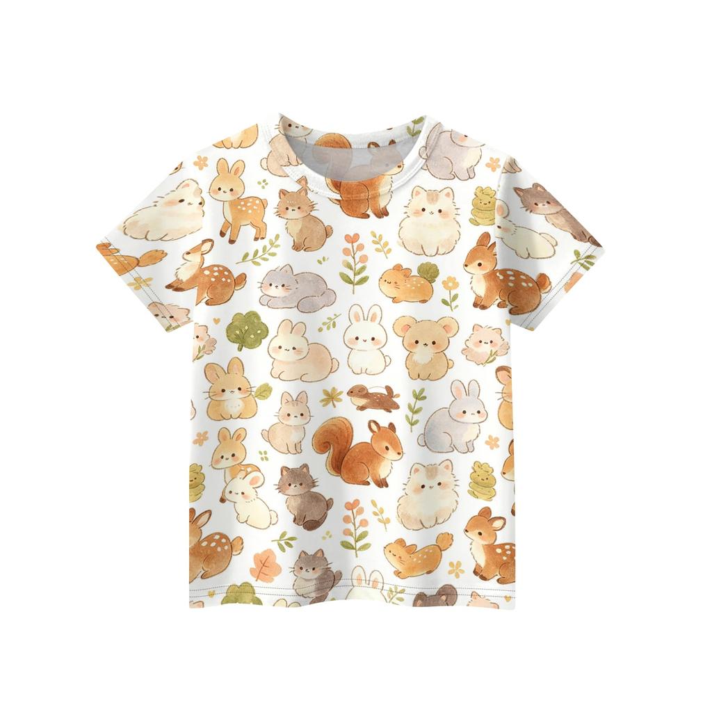 Kids Animal Print Casual Loose Fit Short Sleeve T Shirt Round Neck Comfortable Soft Fabric Top for Everyday Wear