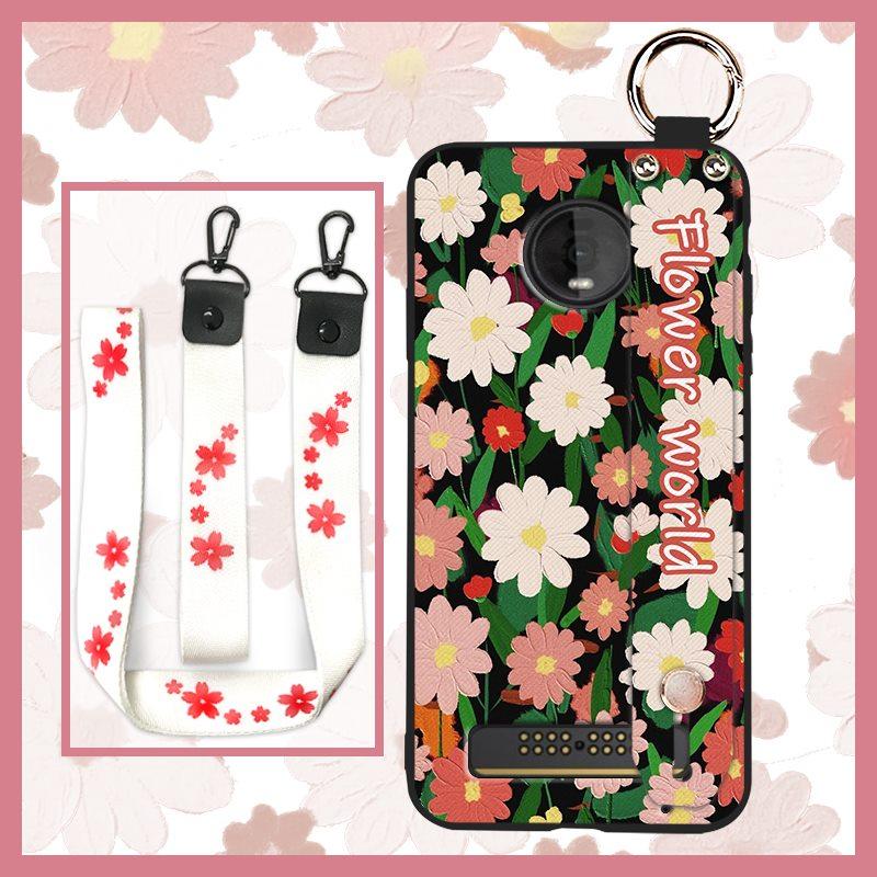 Ring Wristband Phone Case For MOTO Z4 Play Oil Painting Fashion Design Kickstand Anti-knock Back Cover Anti-dust Lanyard