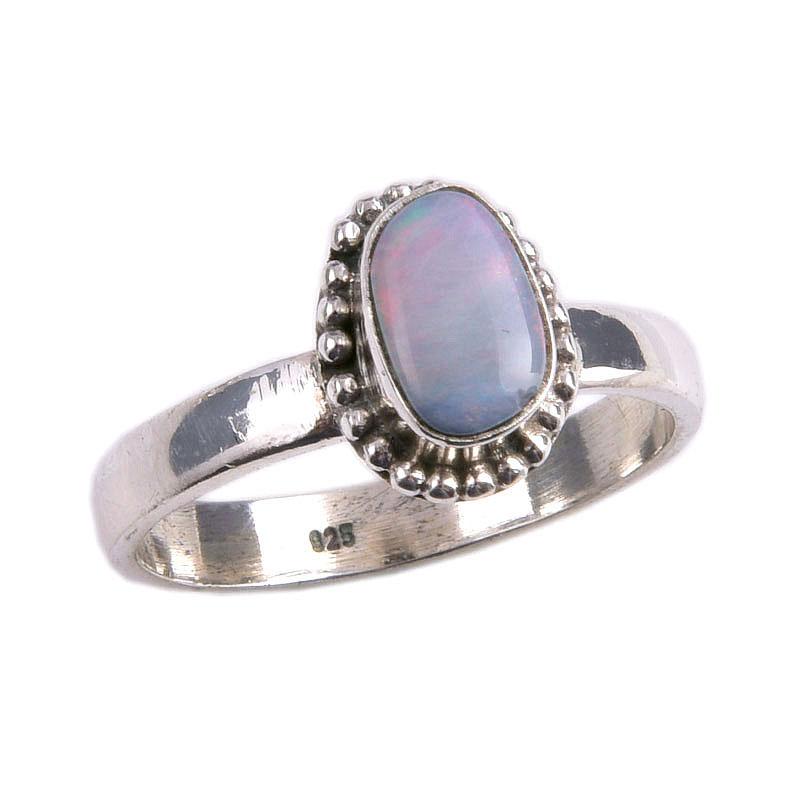 Natural Australian Opal Gemstone Handmade 925 Solid Silver Gift Ring S.6.5 Q0Y76