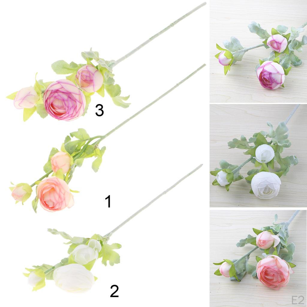 Plastic Flower Branch with 3 Buds for Wedding Home Decor