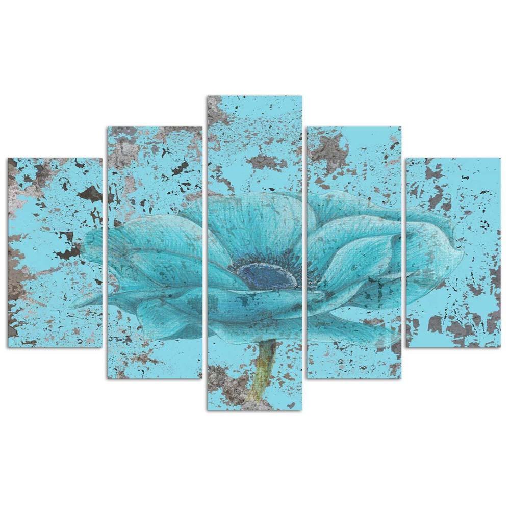Fem deler bildelerretstrykk Blue Vintage Flower
